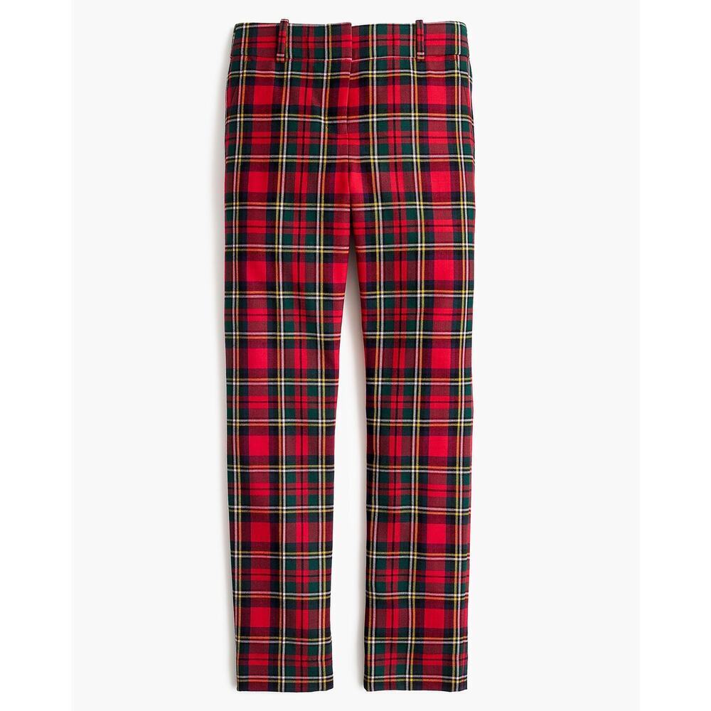 J.crew Cameron Slim Crop Pants Tartan Two-way Stretch Wool Red Black Size 6